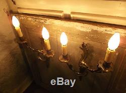 French a pair of patina bronze wall light sconces antique / vintage exquisite