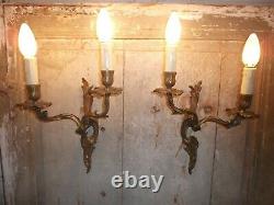French a pair of patina bronze wall light sconces classic vintage