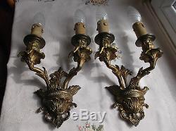 French a pair of patina gold bronze wall light sconces divine antique