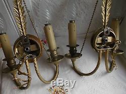 French a pair of patina gold bronze wall light sconces exquisite antique rare
