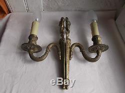 French a pair of patina gold bronze wall light sconces exquisite vintage