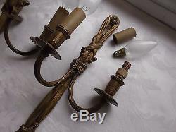 French a pair of patina gold bronze wall light sconces nicely antique