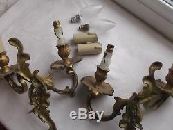 French a pair of patina gold ornate bronze wall light sconces vintage