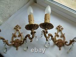 French a pair of vintage classic wall light bronze crystals