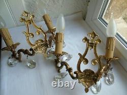 French a pair of vintage classic wall light bronze crystals