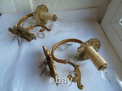 French a pair of vintage classic wall light sconces bronze crystals