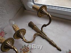French a pair of vintage patina bronze wall light sconces awesome detail