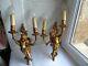 French a pair of wall light sconces cherubs gorgeous gold patina antique