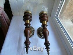 French a pair of wall light sconces vintage glass wood bronze brass
