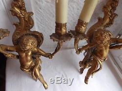 French fabulous antique vintage bronze pair sconces wall light ornate figures