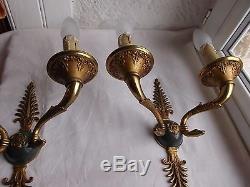 French stunning antique set of 2 sconces wall light ornately chateau Swans