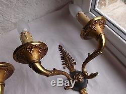 French stunning antique set of 2 sconces wall light ornately chateau Swans