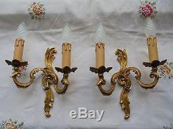French vintage classically beautiful patina bronze wall light sconces a pair