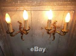 French vintage set of 3 sconces wall light bronze classic, gold patina
