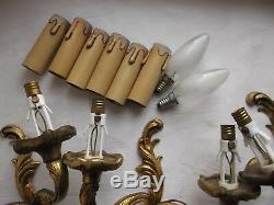 French vintage set of 3 sconces wall light bronze classic, gold patina