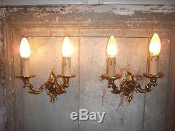 French vintage set of 3 sconces wall light gold bronze beautiful