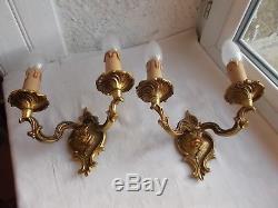 French vintage set of 3 sconces wall light gold bronze beautiful
