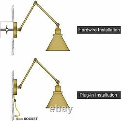 GEPOW Gold Wall Sconce Lighting Plug in or Hardwired Swing Arm Wall Lamp Adju