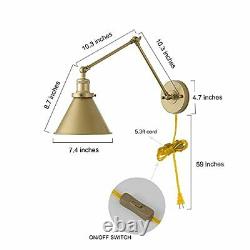 GEPOW Gold Wall Sconce Lighting Plug in or Hardwired Swing Arm Wall Lamp Adju