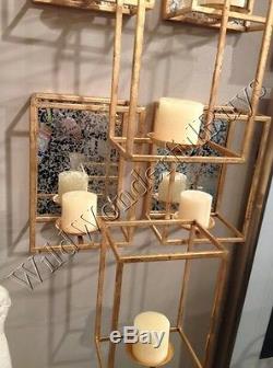 Geometric 7 Candle Wall Sconce Holders Antique Gold 47 Metal Vertical Modern