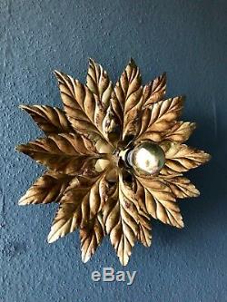 Gilded Brass Wall Sconce Flower Mid Century Modern 1970s
