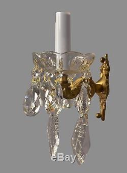 Gilded Bronze & Crystal Sconces c1930 Vintage Antique Glass Gold Wall Lights