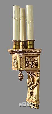 Gilded Bronze Regency Sconces c1930 Vintage Antique Ornate French Style Wall