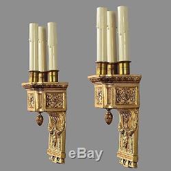 Gilded Bronze Regency Sconces c1930 Vintage Antique Ornate French Style Wall