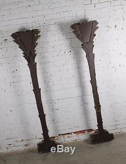 Gilded Palm Tree Torchiere Style Floor Wall Sconce Lamps After Serge Roche