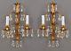 Gilded Tole French Crystal Wall Sconces c1950 Vintage Antique French Style