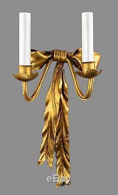 Gilded Tole Wall Sconces Gold FrenchTWO PAIR AVAILABLE c1950 Vintage Antique