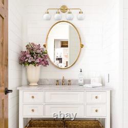 Gold Bath Vanity Light 4-Light Wall Sconce Opal Glass Globe Wall Lights