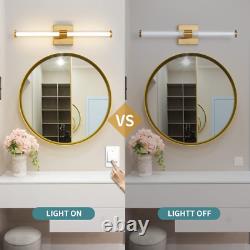 Gold Bathroom Vanity Light Fixtures, LED Brass Wall Sconce over Mirror with Clea
