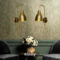 Gold Brass Wall Sconces Set of 2 Modern Indoor Lighting Fixtures with Swing Arm