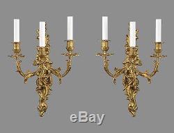 Gold Bronze French Rococo Wall Sconces c1930 Vintage Antique