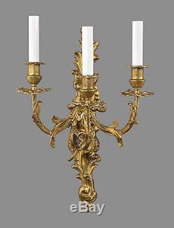 Gold Bronze French Rococo Wall Sconces c1930 Vintage Antique