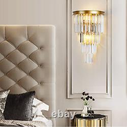 Gold Crystal Wall Sconce, Modern 4-Tiers Crystal Wall Lights for Living Room, Cl