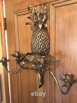 Gold Gilt Hollywood Regency Pineapple Wall Sconce Brass Candelabra Toleware 4arm