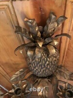 Gold Gilt Hollywood Regency Pineapple Wall Sconce Brass Candelabra Toleware 4arm