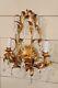 Gold Gilt Italian Wall Double Arm Sconce. Branch And Leaf Design Crystal Prisms