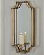 Gold Metal Wall Sconce Mirrored Ornate Pillar Candle Holder Hanging Home Decor