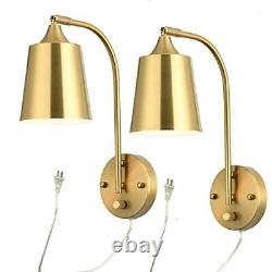 Gold Plug In Wall Sconce Set Of 2 With Dimmer Switch Wall Mounted Industrial Lam