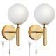 Gold Plug in Wall Sconces Set of Two, 12W Dimmable Wall Lamp with Plug in Cor
