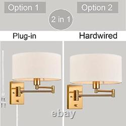 Gold Plug in Wall Sconces Set of Two Brass Swing Arm Wall Lamp 2 pack
