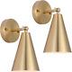 Gold Sconces Set of 2, Modern Brass Wall Sconces Lighting Fixtures with Metal Sh