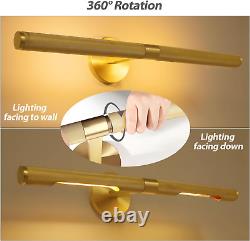 Gold Wall Sconces, Brushed Brass Vanity Fixture, 360° Rotatable 3000K Warm Light