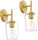 Gold Wall Sconces Set of 2 Gold Vanity Lights Clear Glass Shade Farmhouse Gold S