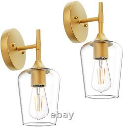 Gold Wall Sconces Set of 2 Gold Vanity Lights Clear Glass Shade Farmhouse Gold S