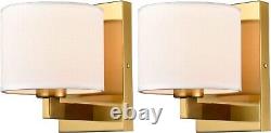 Gold Wall Sconces Set of 2 Mid Century Modern Brass Wall Lamp with Fabric Shade