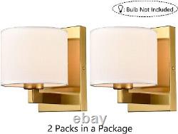 Gold Wall Sconces Set of 2 Mid Century Modern Brass Wall Lamp with Fabric Shade
